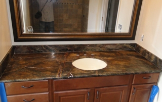 brown custom bathroom granite vanity
